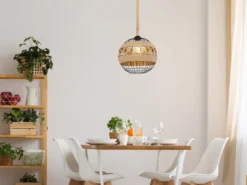 LED Pendelleuchte mit Hanfseil und Drahtkugel Schwarz, Ø 30cm