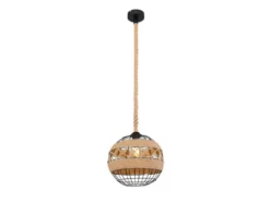 LED Pendelleuchte mit Hanfseil und Drahtkugel Schwarz, Ø 30cm