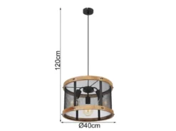 LED Pendelleuchte mit Holz & Gitter 3-flammig Schwarz, Ø 40cm
