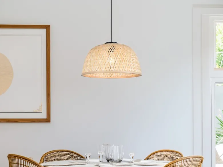 LED Pendelleuchte mit Korbgeflecht Lampenschirm aus Bambus, Ø 40cm