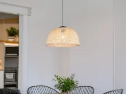 LED Pendelleuchte mit Korbgeflecht Lampenschirm aus Bambus, Ø 40cm