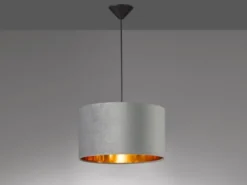 LED Pendelleuchte mit Lampenschirm Samt Grau - innen Gold, Ø 40cm
