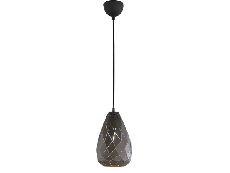 LED Pendelleuchte mit Lasercut Muster geometrisch Anthrazit innen Gold, Ø 15cm