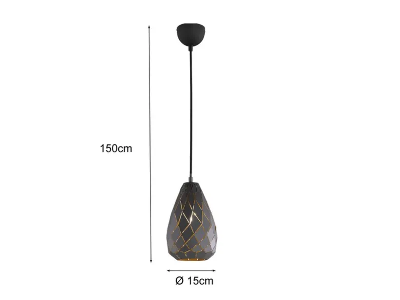 LED Pendelleuchte mit Lasercut Muster geometrisch Anthrazit innen Gold, Ø 15cm
