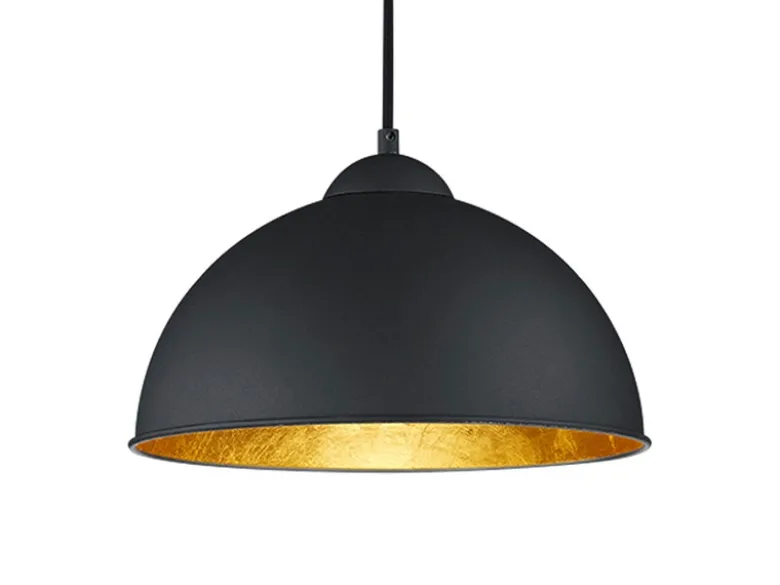 LED Pendelleuchte mit Metall Lampenschirm Schwarz innen Gold, Ø 31cm