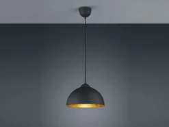LED Pendelleuchte mit Metall Lampenschirm Schwarz innen Gold, Ø 31cm