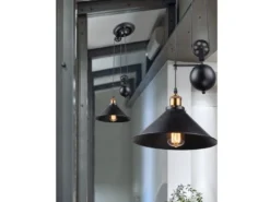 LED Pendelleuchte mit Metallschirm Schwarz, Höhe 90cm-180cm
