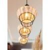 LED Pendelleuchte mit Rattan Geflecht Natur und Gitter im Boho Stil, Ø 18cm