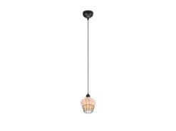 LED Pendelleuchte mit Rattan Geflecht Natur und Gitter im Boho Stil, Ø 18cm