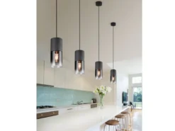 LED Pendelleuchte mit Rauchglas 1-flammig Metall Schwarz, Ø 10cm