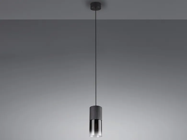 LED Pendelleuchte mit Rauchglas 1-flammig Metall Schwarz, Ø 10cm
