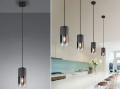 LED Pendelleuchte mit Rauchglas 1-flammig Metall Schwarz, Ø 10cm