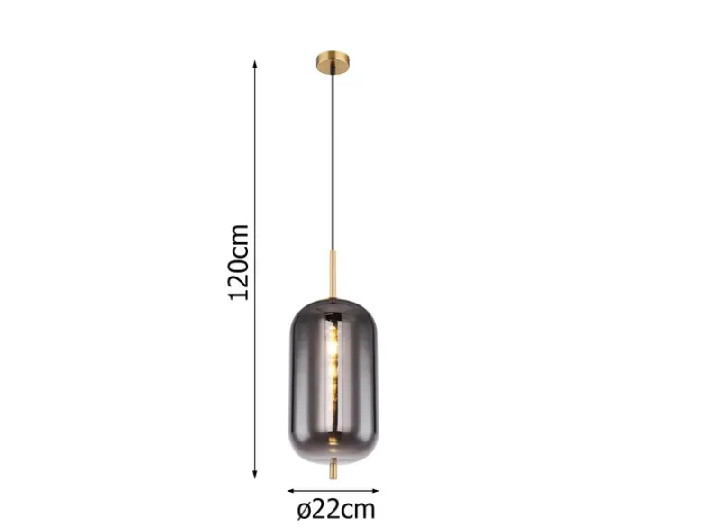 LED Pendelleuchte mit Rauchglas 1-flammig Metall Messing, Ø 22cm