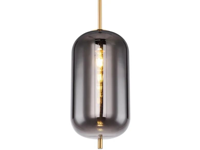LED Pendelleuchte mit Rauchglas 1-flammig Metall Messing, Ø 22cm