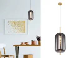 LED Pendelleuchte mit Rauchglas 1-flammig Metall Messing, Ø 22cm