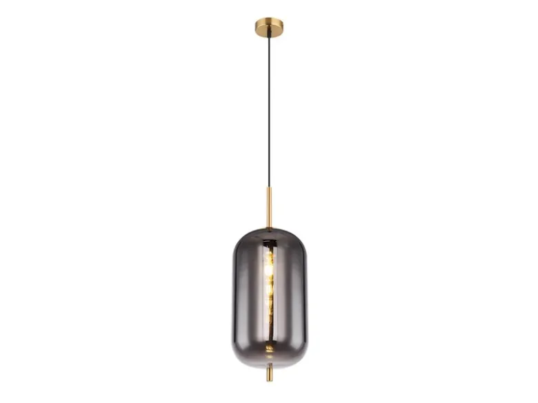 LED Pendelleuchte mit Rauchglas 1-flammig Metall Messing, Ø 22cm