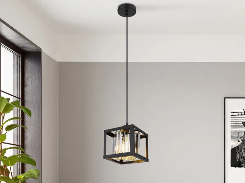LED Pendelleuchte mit Rauchglas Kristallen 1-flammig Metall Schwarz, Breite 17cm