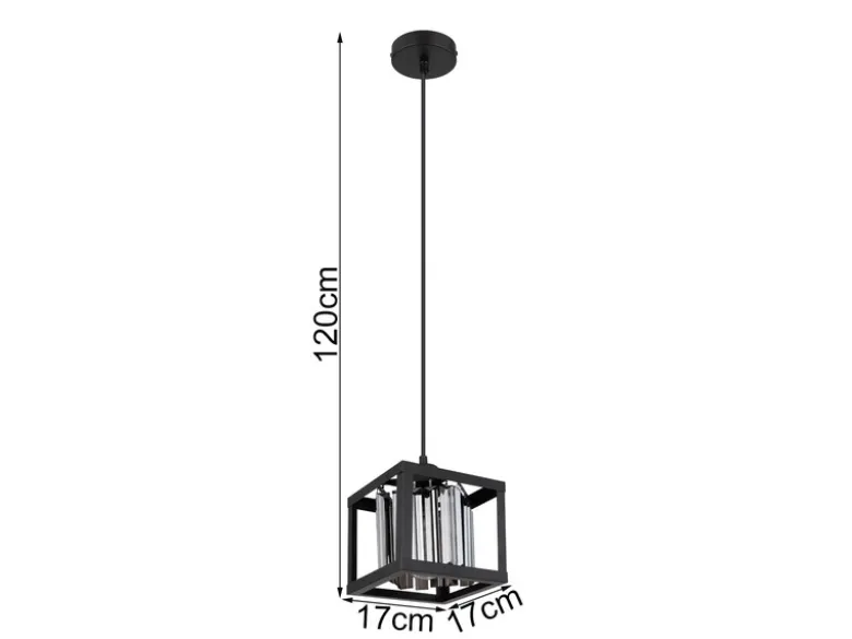 LED Pendelleuchte mit Rauchglas Kristallen 1-flammig Metall Schwarz, Breite 17cm