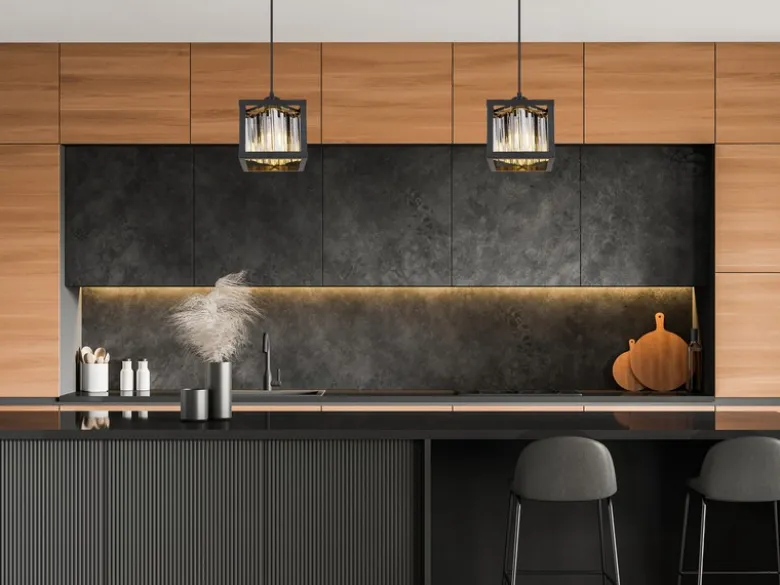LED Pendelleuchte mit Rauchglas Kristallen 1-flammig Metall Schwarz, Breite 17cm