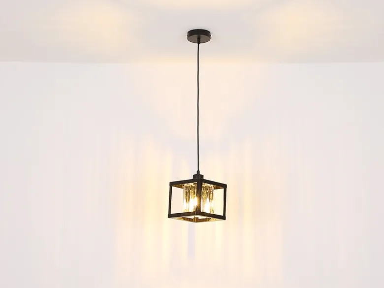 LED Pendelleuchte mit Rauchglas Kristallen 1-flammig Metall Schwarz, Breite 17cm