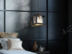 LED Pendelleuchte mit Rauchglas Kristallen 1-flammig Metall Schwarz, Breite 17cm