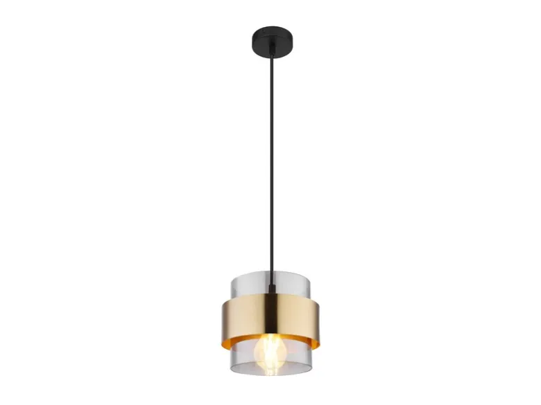 LED Pendelleuchte mit Rauchglas Lampenschirm und Messingring, Ø 18cm