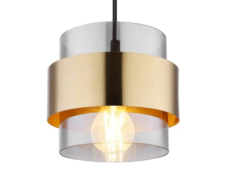 LED Pendelleuchte mit Rauchglas Lampenschirm und Messingring, Ø 18cm