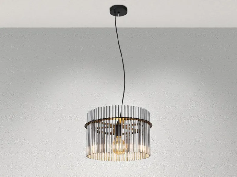 LED Pendelleuchte mit Rauchglas Stäben, Ø 40cm