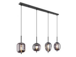 LED Pendelleuchte mit 4 Rauchglaskugeln Metall Schwarz, Breite 100cm