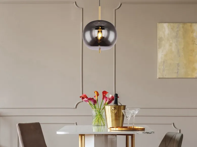LED Pendelleuchte mit Rauchglas 1-flammig Metall Messing, Ø 30cm
