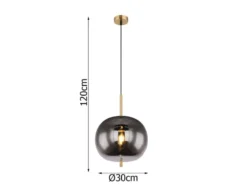 LED Pendelleuchte mit Rauchglas 1-flammig Metall Messing, Ø 30cm