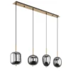 LED Pendelleuchte mit 4 Rauchglaskugeln Metall Messing, Breite 100cm