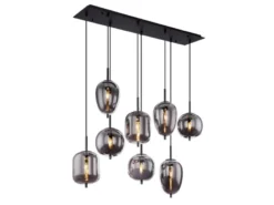 LED Pendelleuchte mit 8 Rauchglaskugeln Metall Schwarz, Breite 94cm