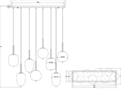 LED Pendelleuchte mit 8 Rauchglaskugeln Metall Schwarz, Breite 94cm