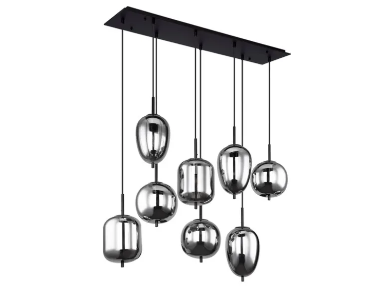 LED Pendelleuchte mit 8 Rauchglaskugeln Metall Schwarz, Breite 94cm