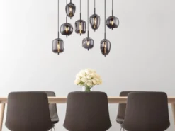 LED Pendelleuchte mit 8 Rauchglaskugeln Metall Schwarz, Breite 94cm