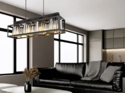LED Pendelleuchte mit Rauchglas Kristallen 4-flammig, Breite 68cm
