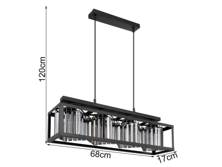 LED Pendelleuchte mit Rauchglas Kristallen 4-flammig, Breite 68cm