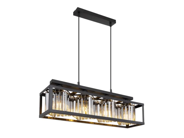 LED Pendelleuchte mit Rauchglas Kristallen 4-flammig, Breite 68cm