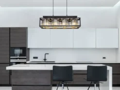 LED Pendelleuchte mit Rauchglas Kristallen 4-flammig, Breite 68cm
