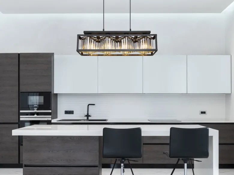 LED Pendelleuchte mit Rauchglas Kristallen 4-flammig, Breite 68cm