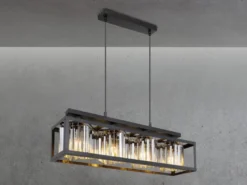 LED Pendelleuchte mit Rauchglas Kristallen 4-flammig, Breite 68cm