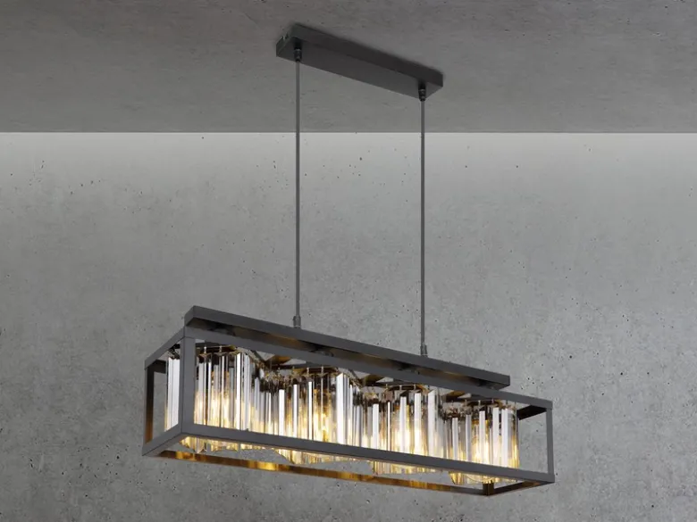 LED Pendelleuchte mit Rauchglas Kristallen 4-flammig, Breite 68cm