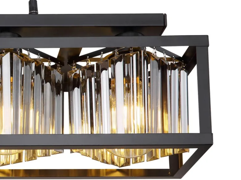 LED Pendelleuchte mit Rauchglas Kristallen 4-flammig, Breite 68cm