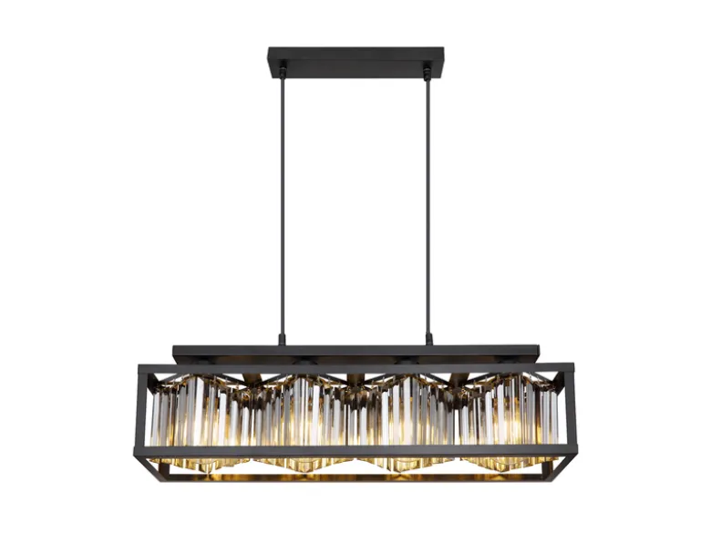 LED Pendelleuchte mit Rauchglas Kristallen 4-flammig, Breite 68cm