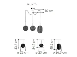 LED Pendelleuchte mit 4 Relief Glas Lampenschirmen, Abhängung bis 250cm