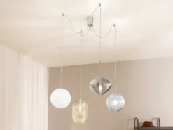 LED Pendelleuchte mit 4 Relief Glas Lampenschirmen, Abhängung bis 250cm