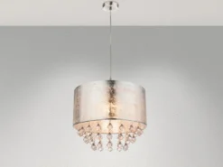 LED Pendelleuchte mit Stoff Lampenschirm Silber & Kristall Behang, Ø 40cm