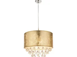 LED Pendelleuchte mit Stoff Lampenschirm Gold & Kristall Behang, Ø 40cm