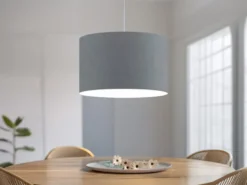 LED Pendelleuchte mit Stoff Lampenschirm in Grau, Ø 40cm